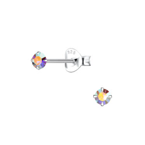 Wholesale 3mm Round Crystal Silver Stud Earrings