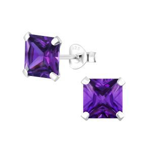 Wholesale 7mm Square Cubic Zirconia Silver Stud Earrings