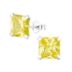 Wholesale 8mm Square Cubic Zirconia Silver Stud Earrings
