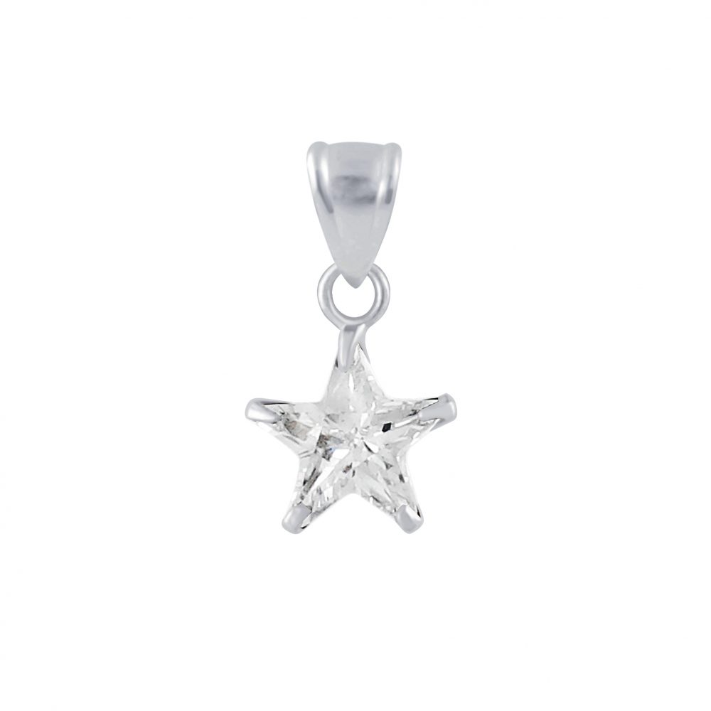 8mm Silver Star Cubic Zirconia Pendant - 925 Silver Jewelry