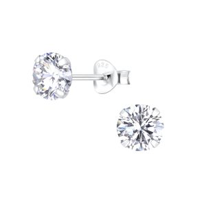 Wholesale 6mm Round Cubic Zirconia Silver Stud Earrings