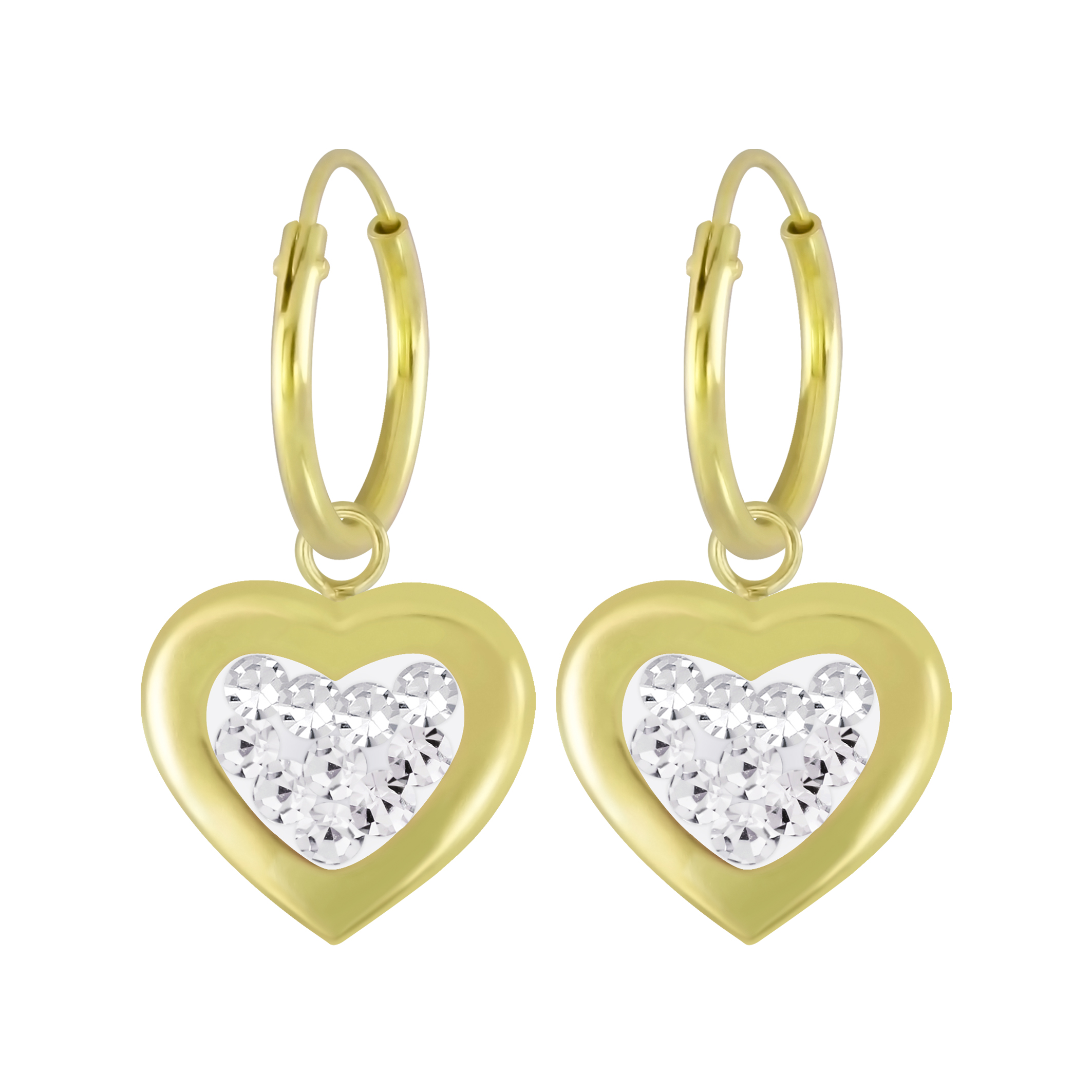 Silver Heart Crystal Charm Hoop Earrings - 925 Silver Jewelry