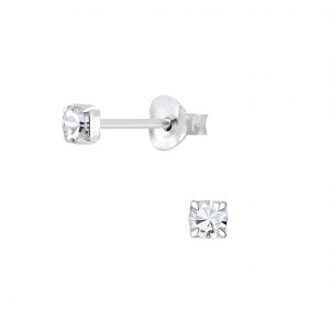 Wholesale 3mm Round Crystal Silver Stud Earrings