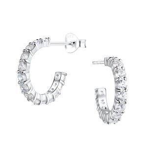 Wholesale Silver Half Hoop Stud Earrings 