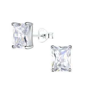 Wholesale 6X8mm Baguette Cubic Zirconia Silver Stud Earrings